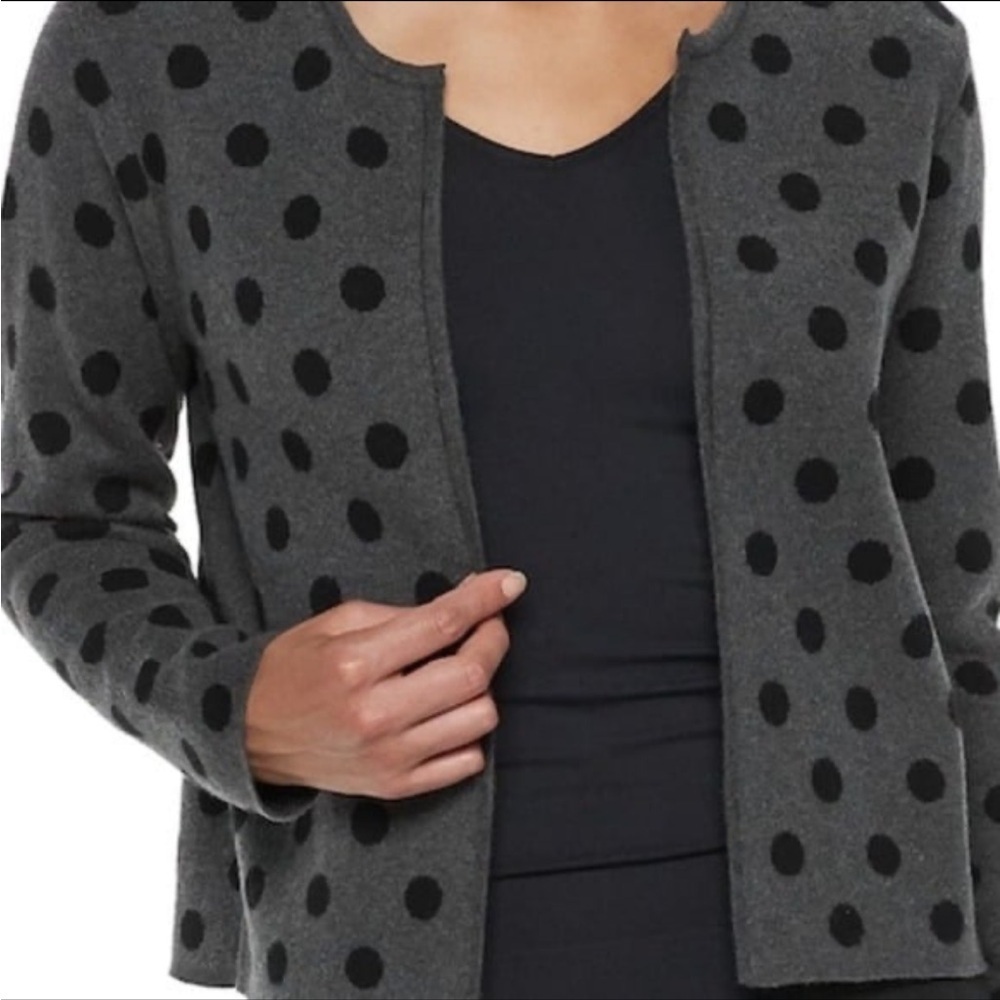 Elle Women’s Charcoal Gray Open-Front Cardigan With Black Polka Dots Size M - Picture 3 of 7